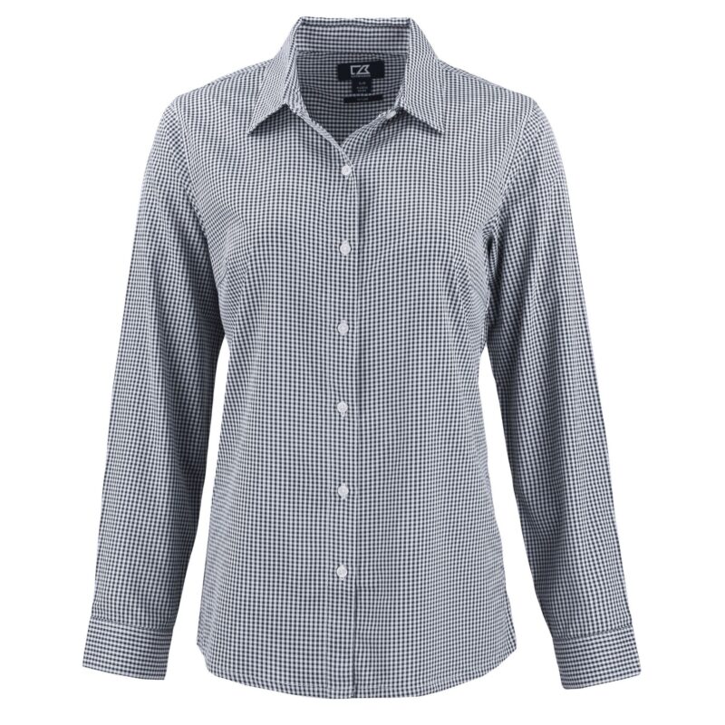 Cutter & Buck Skyline Recycled Gingham Womens Long Sleeve Spread Collar Dress Shirt - 1
