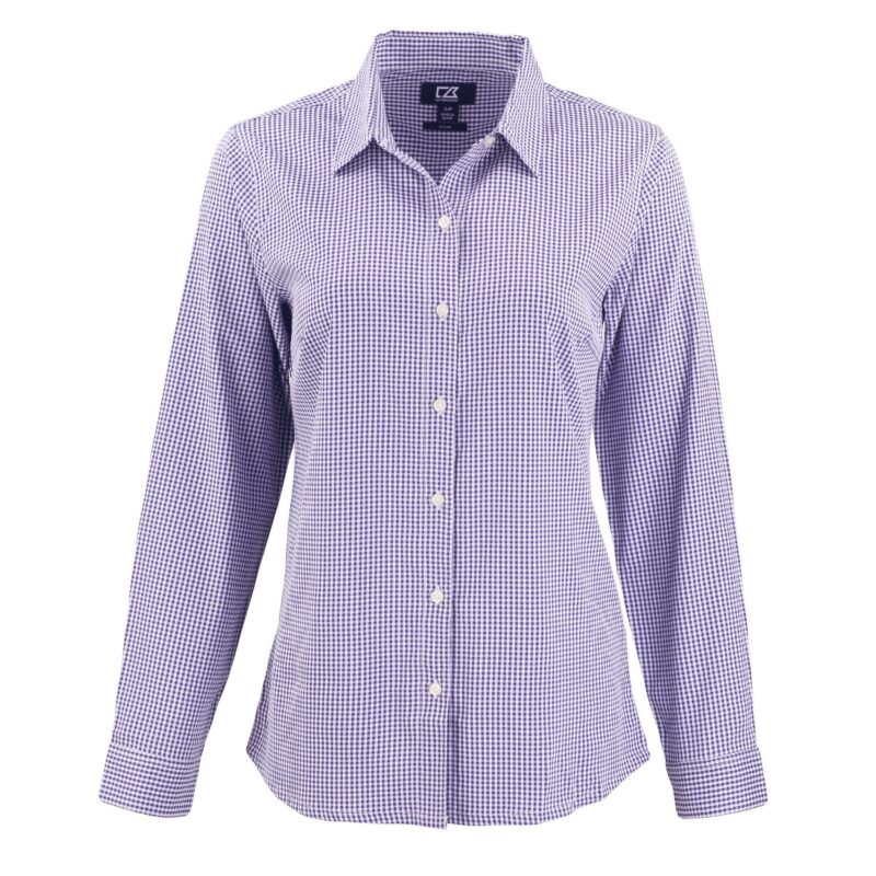 Cutter & Buck Skyline Recycled Gingham Womens Long Sleeve Spread Collar Dress Shirt - 4