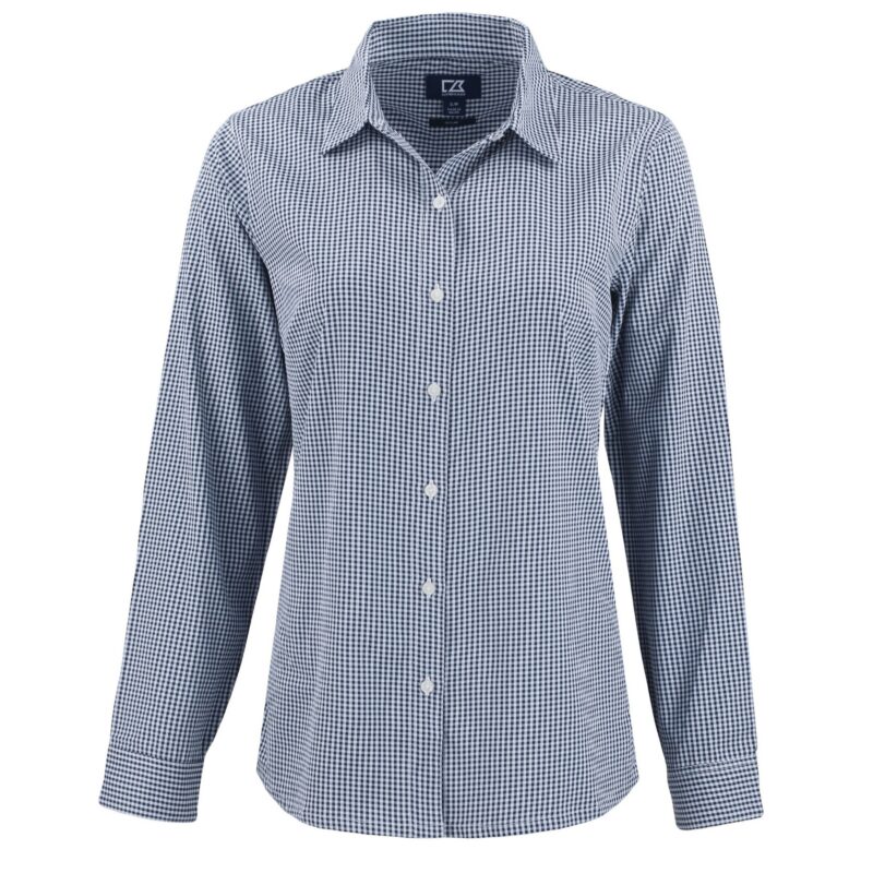 Cutter & Buck Skyline Recycled Gingham Womens Long Sleeve Spread Collar Dress Shirt - 6