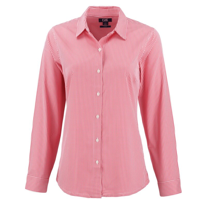 Cutter & Buck Skyline Recycled Gingham Womens Long Sleeve Spread Collar Dress Shirt - 7