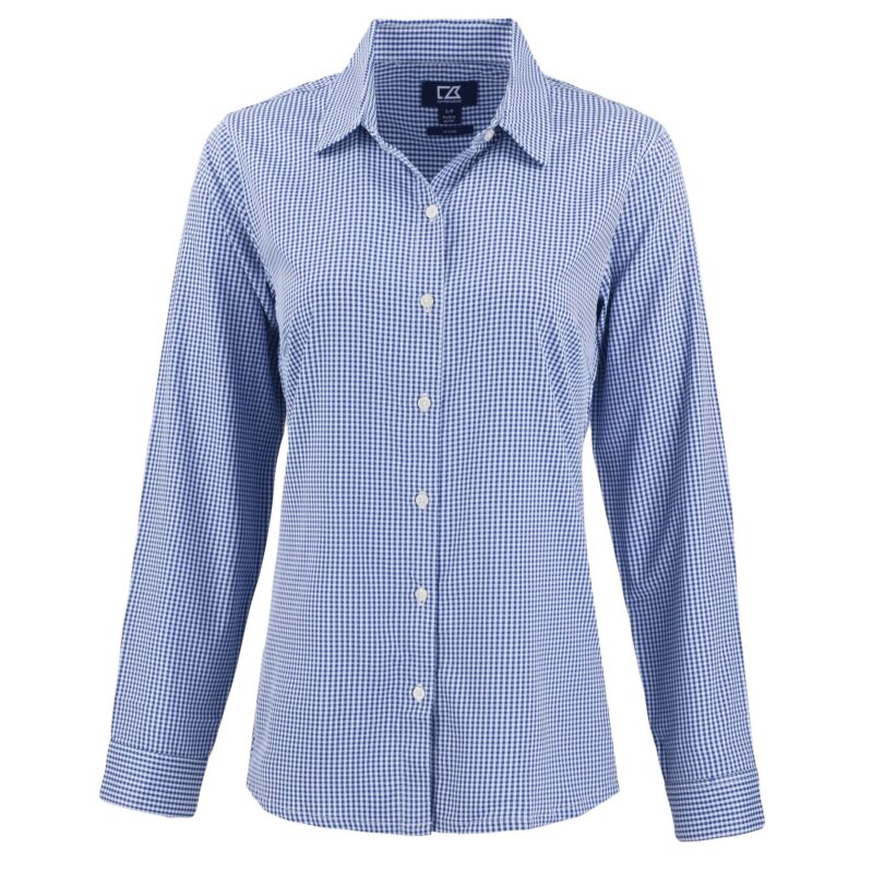 Cutter & Buck Skyline Recycled Gingham Womens Long Sleeve Spread Collar Dress Shirt - 8