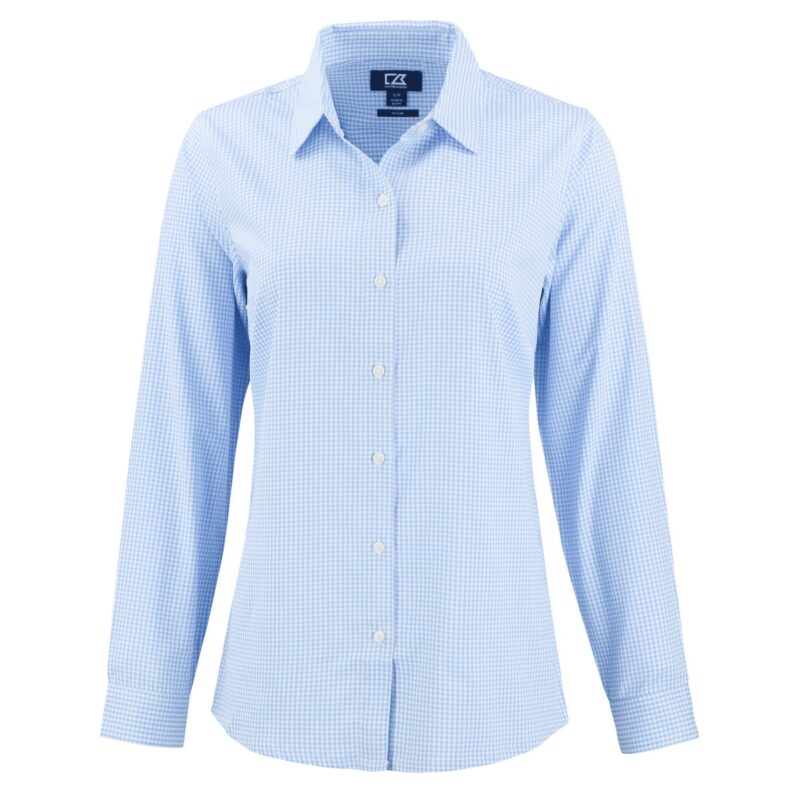 Cutter & Buck Skyline Recycled Gingham Womens Long Sleeve Spread Collar Dress Shirt