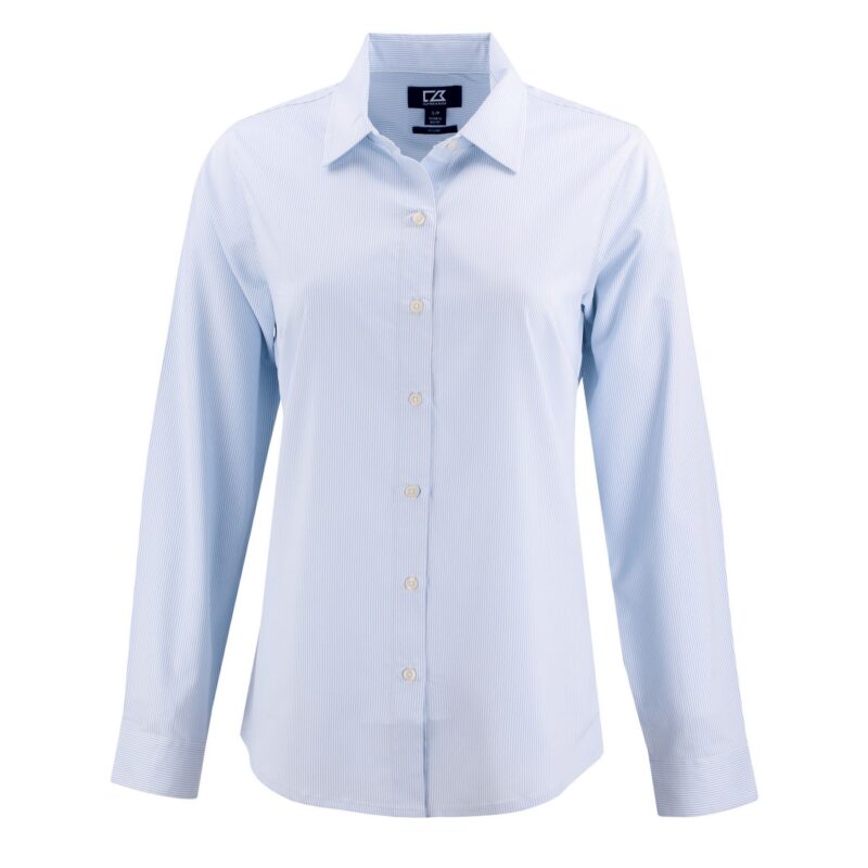 Cutter & Buck Skyline Recycled Pinstripe Womens Long Sleeve Spread Collar Dress Shirt - 2