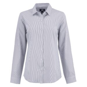 Cutter & Buck Skyline Recycled Pinstripe Womens Long Sleeve Spread Collar Dress Shirt