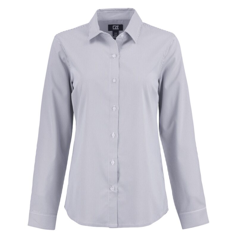 Cutter & Buck Skyline Recycled Pinstripe Womens Long Sleeve Spread Collar Dress Shirt
