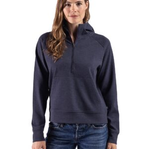 Cutter & Buck Drift Epic Versatility Recycled Textured Knit Womens Half Zip Hooded Pullover