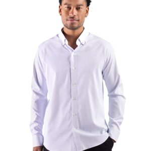 Cutter & Buck Skyline Windowpane Recycled Long Sleeve Button Down Mens Big & Tall Dress Shirt