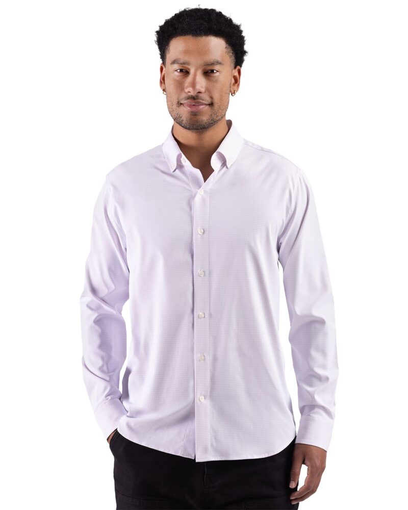 Cutter & Buck Skyline Windowpane Recycled Long Sleeve Button Down Mens Dress Shirt